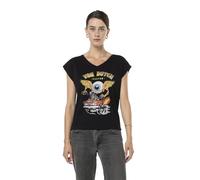 Camiseta para mujer, 100% algodón, camiseta de manga corta para mujer, regular con cuello en V, Negro/Amarillo/Rojo, S