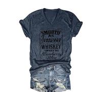 Camiseta para mujer 2026 Smooth As Tennessee Whiskey Sweet As Berry Wine para mujer, con letras de verano, casual, para correr, camisetas de música country de moda, holgadas, lindas, cuello en V, sexy