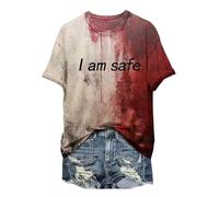 Camiseta para mujer, blusa superior, camiseta de Halloween, camisa sangrienta para mujer, divertida, cuello en O, manga corta, Halloween, ropa de sangre, regalo de sangre, camiseta para mujer, azul, L