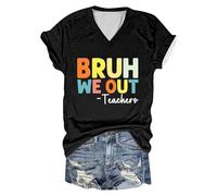 Camiseta para mujer, camiseta de manga corta, camiseta Bruh We Out Teachers, camiseta divertida con letras impresas, cuello en V, manga corta, regalo para profesores, elegante, Negro , 4XL
