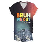Camiseta para mujer, camiseta de manga corta, camiseta Bruh We Out Teachers, camiseta divertida con letras impresas, cuello en V, manga corta, regalo para profesores, camiseta roja, Negro , 5XL