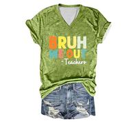 Camiseta para mujer, camiseta de manga corta, camiseta Bruh We Out Teachers, camiseta divertida con letras impresas, cuello en V, manga corta, regalo para profesores, elegante, verde, 3XL