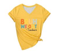 Camiseta para mujer, camiseta de manga corta, camiseta Bruh We Out Teachers para mujer, divertida con estampado de letras, cuello en V, manga corta, regalo para profesores, camiseta deportiva de manga