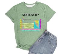 Camiseta para mujer 'Can I Lick It?' con tabla periódica - Camiseta humorística para fans de la química | Sarcástico Top con frase ambigua, Style_n02 Verde, S
