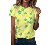 Camiseta para mujer, color sólido, holgada, cuello redondo, divertida, estampada, manga corta, pantalones cortos blancos para mujer, amarillo, S