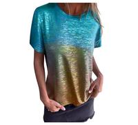 Camiseta para mujer, cómoda, manga corta, cuello redondo, camisa vaquera, color negro, azul, XL