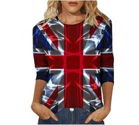 Camiseta para mujer con chaleco Union Jack con bandera inglesa, camiseta elegante y holgada, cuello redondo básico, ropa de calle clásica, transpirable, manga corta, azul oscuro, M