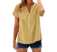 Camiseta para mujer con cuello en V, manga corta, verano, elegante, blusa de lino y algodón, camisa de lino de gran tamaño, blusa de muselina, blusa ligera, blusa aireada, blusa de verano