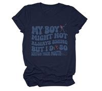 Camiseta para Mujer con Diseño Gráfico Divertido My Boy Might Not Always Swing But I Do So Watch Your Mouth Ideal para el Día de la y Uso Diario como Top Casual de Algodón y Transpirable (Blue, XXXL)