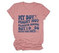Camiseta para Mujer con Diseño Gráfico Divertido My Boy Might Not Always Swing But I Do So Watch Your Mouth Ideal para el Día de la y Uso Diario como Top Casual de Algodón y (Rose Gold, XL)