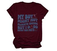 Camiseta para Mujer con Diseño Gráfico Divertido My Boy Might Not Always Swing But I Do So Watch Your Mouth Ideal para el Día de la y Uso Diario como Top Casual de Algodón y Transpirable (Red, L)