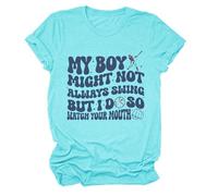 Camiseta para Mujer con Diseño Gráfico Divertido My Boy Might Not Always Swing But I Do So Watch Your Mouth Ideal para el Día de la y Uso Diario como Top Casual de Algodón y (Sky Blue, XL)