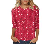 Camiseta para mujer con estampado de corazones de San Valentín, informal, cuello redondo, siete cuartos, guantes de malla, neón, Rosa intenso., L
