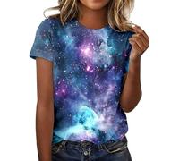 Camiseta para mujer con estampado de galaxia, disfraz de carnaval, multicolor, estampado espacial, parte superior, cuello redondo, raglán, manga corta, camiseta divertida 3D con diseño de cielo