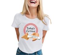 Camiseta para mujer con estampado de galleta de la fortuna, camiseta de manga corta con cuello redondo y diseño humorístico de Today's Fortune, elegante camiseta básica para el día a día y el tiempo