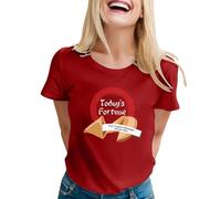 Camiseta para mujer con estampado de galleta de la fortuna, camiseta de manga corta con cuello redondo y diseño humorístico de Today's Fortune, elegante camiseta básica para el día a día y el tiempo