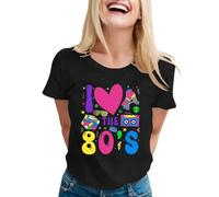 Camiseta para mujer con estampado «I Love The 80's» - Camiseta retro colorida para fiestas temáticas de los años 80 | Camiseta informal con diseño nostálgico, Style_v01 Negro, M