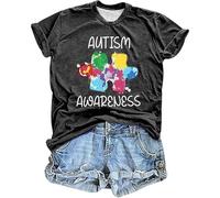 Camiseta para mujer con rompecabezas de conciencia estampado cuello redondo tops bonita sudadera monocolor transpirable camiseta ligera de playa vintage camisa casual clásica ropa de calle, O negro