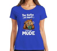 Camiseta para mujer con texto en alemán "Der Kaffee ist kaputt ich Bin noch Statement", azul, S
