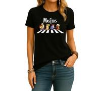 Camiseta para mujer con texto en alemán "Die Meister auf dem Zebrastreifen | Cuatro personajes maestros humorísticos en un paso de cebra, perfectos para los amantes del anime y los dibujos animados.