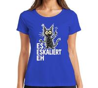 Camiseta para mujer con texto en alemán "Es escalado eh gato loco declaración, azul, 3XL