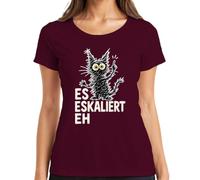 Camiseta para mujer con texto en alemán "Es escalado eh gato loco declaración, granate, M