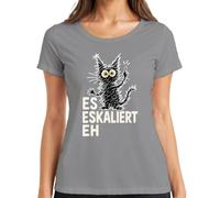 Camiseta para mujer con texto en alemán "Es escalado eh gato loco declaración, gris, M