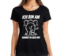 Camiseta para mujer con texto en alemán "Ich Bin am Kommst du auch hin