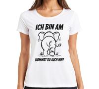 Camiseta para mujer con texto en alemán "Ich Bin am Kommst du auch hin