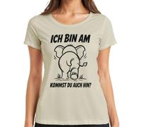 Camiseta para mujer con texto en alemán "Ich Bin am Kommst du auch hin