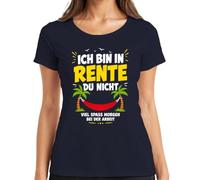 Camiseta para mujer con texto en alemán "Ich Bin in Rente du Nicht viel Spaß Statement, azul marino, S