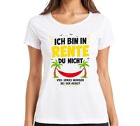 Camiseta para mujer con texto en alemán "Ich Bin in Rente du Nicht viel Spaß Statement, Blanco, S
