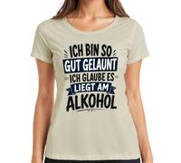 Camiseta para mujer con texto en alemán "Ich Bin so gut gelaunt liegt am