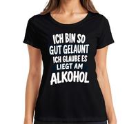 Camiseta para mujer con texto en alemán "Ich Bin so gut gelaunt liegt am
