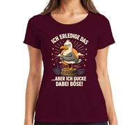 Camiseta para mujer con texto en alemán "Ich erledige das Aber ich gucke