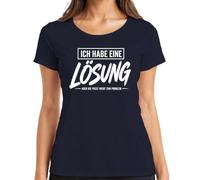 Camiseta para mujer con texto en alemán "Ich Habe eine Lösung Aber die passt Statement, azul marino, XXL