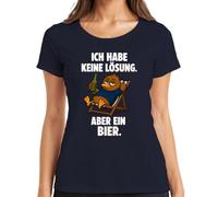 Camiseta para mujer con texto en alemán "Ich Habe Keine Lösung Aber ein Bier Statement", azul marino, L