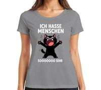 Camiseta para mujer con texto en alemán "Ich Odio a la gente", gris, XXL