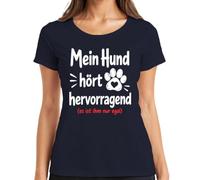 Camiseta para mujer con texto en alemán «Mein Hund hört hervorragend es ist ihm nur, azul marino, M