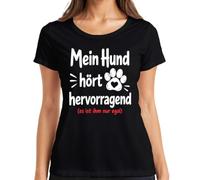 Camiseta para mujer con texto en alemán «Mein Hund hört hervorragend es ist ihm nur, Negro , L