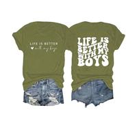 Camiseta para mujer con texto en inglés "Life is Better with My Boys", con letras impresas, para niños, mamá, lindas camisetas gráficas, camiseta informal de manga corta, camiseta amarilla, verde, S
