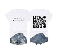 Camiseta para mujer con texto en inglés "Life is Better with My Boys", con letras impresas, para niños, mamá, lindas camisetas gráficas, camiseta informal de manga corta, camiseta amarilla, Blanco, XL