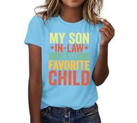 Camiseta para mujer con texto en inglés "Mi yerno es mi hijo favorito", brazo artificial, azul claro, XL
