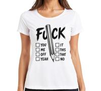 Camiseta para mujer con texto "Fuck Checklist Pencil You Me It This that Office, Blanco, S