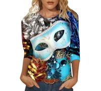 Camiseta para mujer con texto "Happy Holidays", manga 3/4, cuello redondo, blusa de trabajo para mujer, azul, L