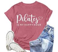 Camiseta para mujer con texto Pilates, camiseta de manga corta con texto Pilates es mi hora feliz, camiseta deportiva para amantes del fitness, L