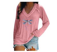 Camiseta para mujer, cuello en V, camiseta para mujer, deporte, transpirable, camiseta de color liso, manga larga, ropa estampada con flores, camiseta básica, ligera, transpirable, camiseta suave