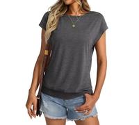 Camiseta para mujer, cuello redondo, manga corta, camiseta de verano, informal, básica, holgada, para mujer, A gris oscuro., S