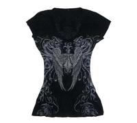 Camiseta para mujer de estilo grunge, emo, con estampado vintage, estética Y2K y McBling, manga corta, estilo urbano, Negro Gris, S