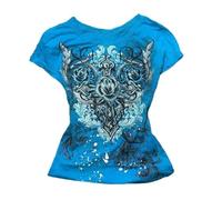 Camiseta para mujer de estilo grunge, emo, con estampado vintage, estética Y2K y McBling, manga corta, estilo urbano, Azul, M